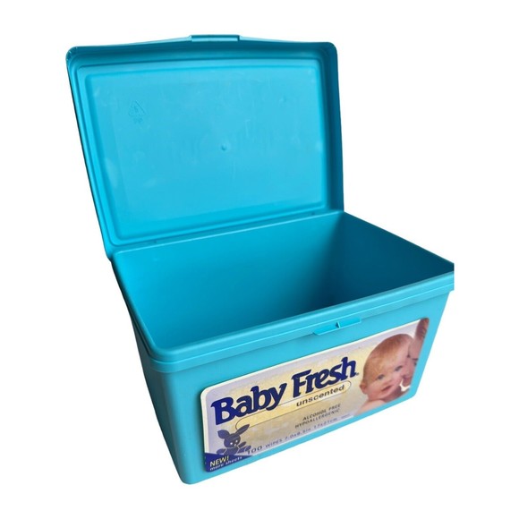Baby Wipes Empty Container Refillable Retro Blue Vintage Nursery Baby Fresh - Picture 2 of 11